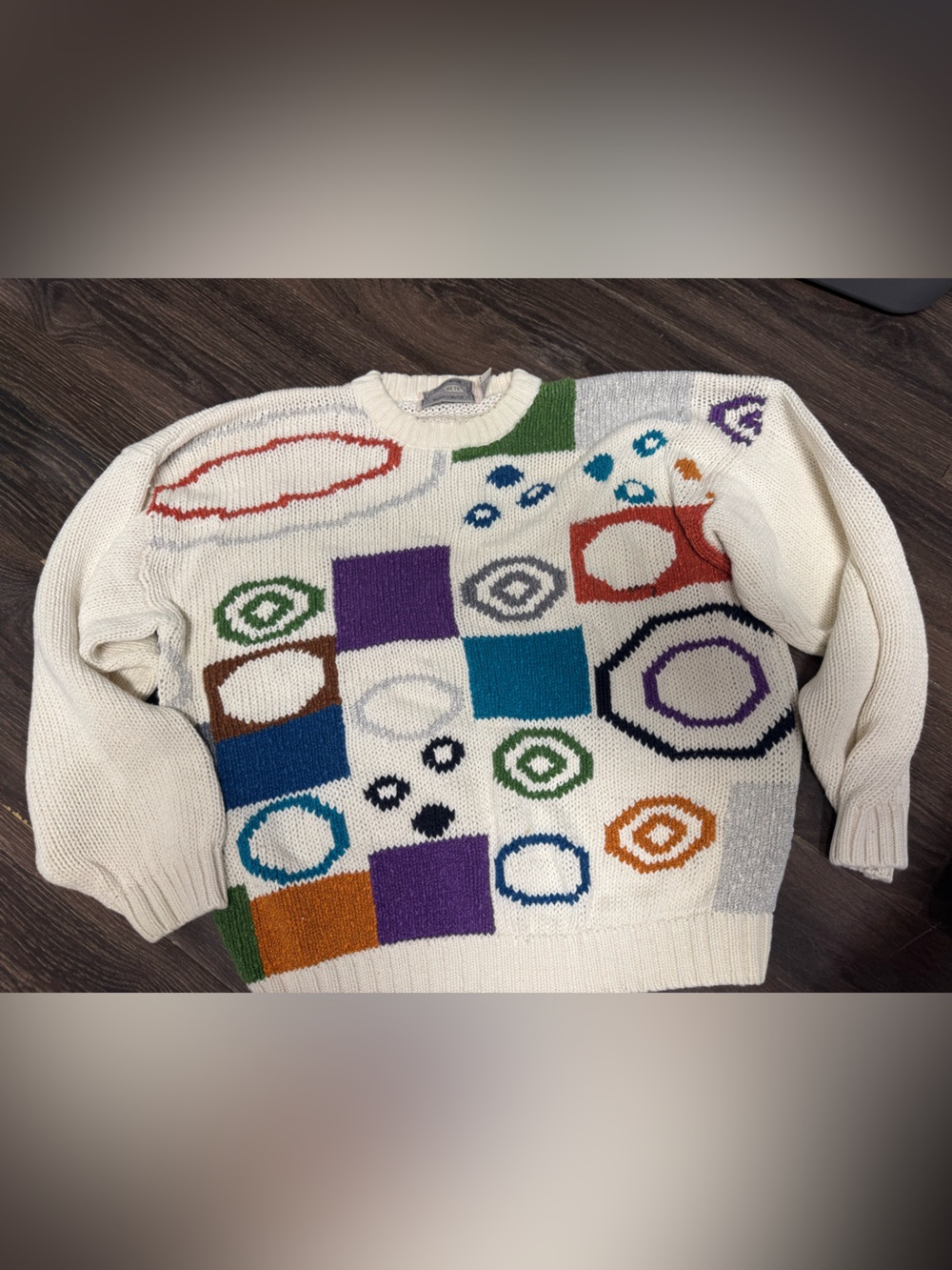 Cream Geometric Pattern Knit Sweater - Multicolor Accents